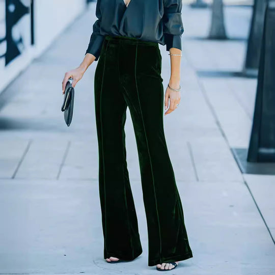 Damen High-Waist Samt Flared Weite Bein Hose Shop Nory
