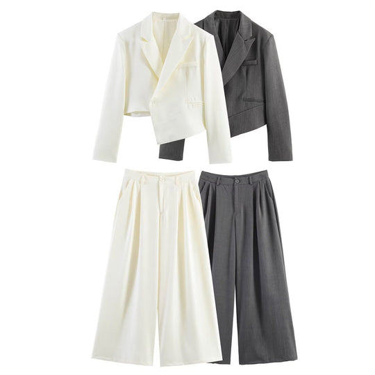 Damen Asymmetrischer Cropped-Blazer mit schräger Saumlinie und Reverskragen Shop Nory