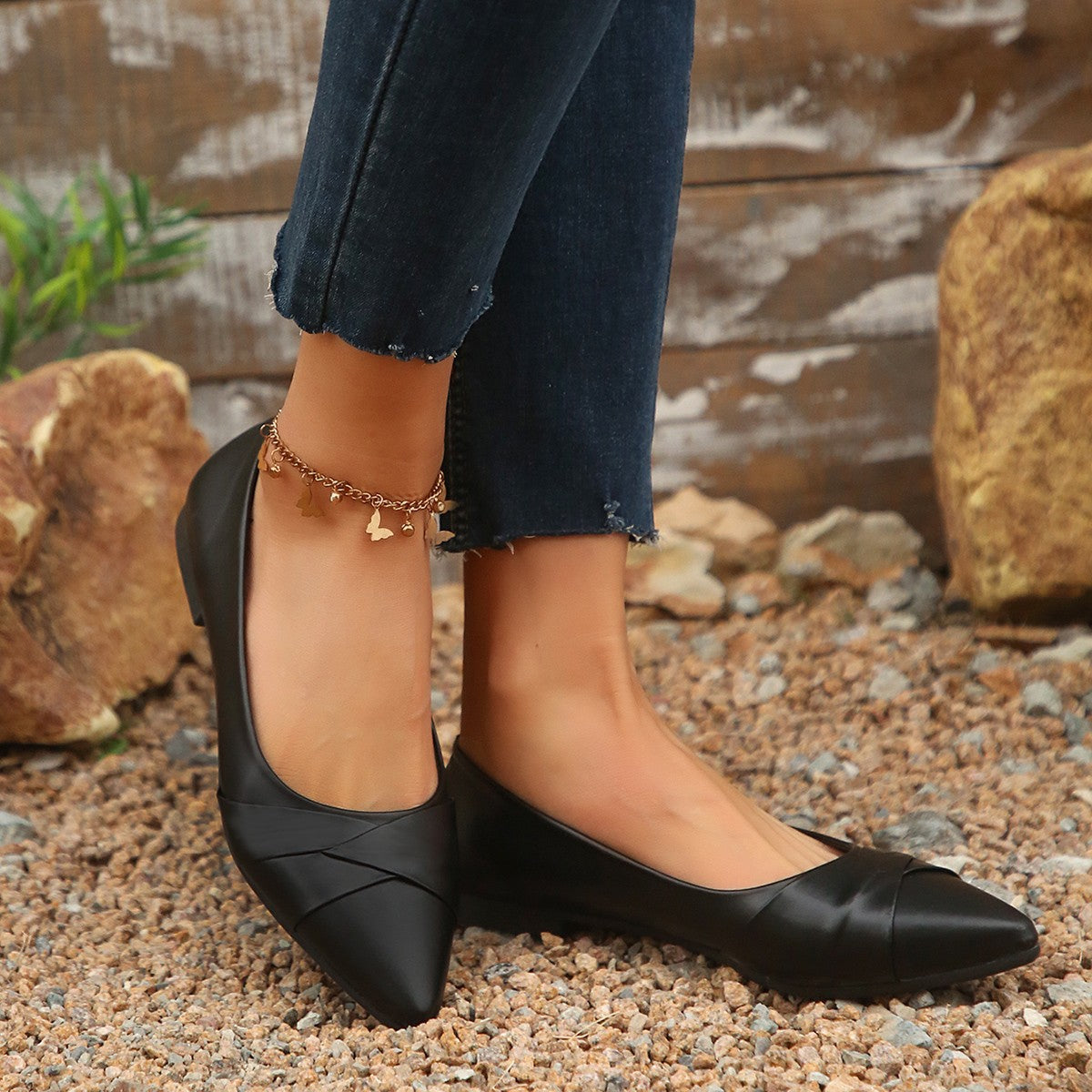 Damen elegante Ballerinas mit raffiniertem Lederoberteil Shopnory