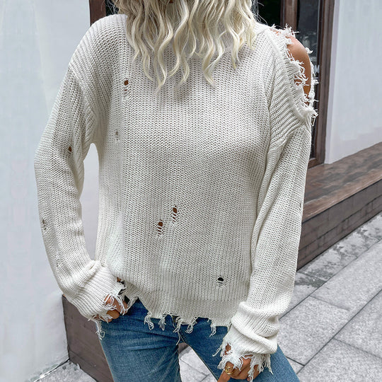 Damen Lässiger Oversized Pullover mit Lochdetails Shop Nory