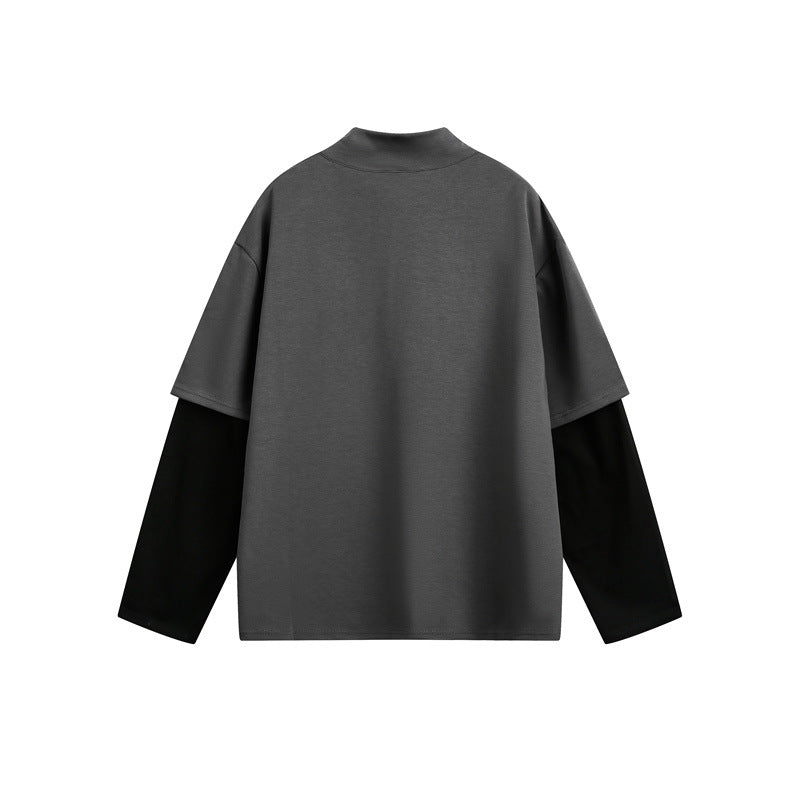 Unisex Oversize-Lagen-Langarmshirt mit integriertem Einsatz und Stehkragen Shop Nory