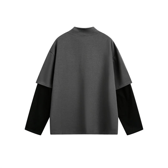 Unisex Oversize-Lagen-Langarmshirt mit integriertem Einsatz und Stehkragen Shop Nory