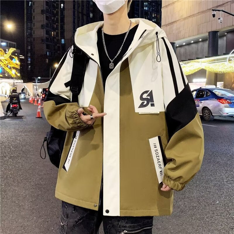Herren Colourblock-Utility-Outdoorjacke mit Kapuze, Kontraststreifen und verdecktem Reißverschluss Shop Nory