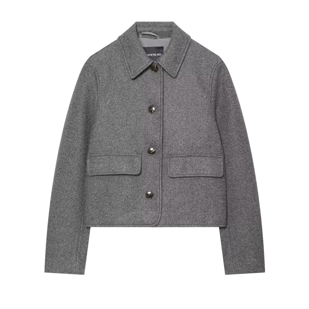 Damen Kurzjacke aus Wollmix mit Hemdkragen, aufgesetzten Pattentaschen und kastiger Cropped‑Silhouette Shop Nory