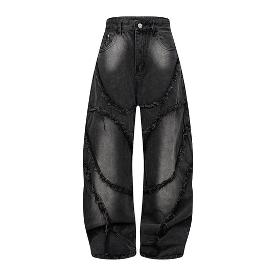 Damen Baggy-Jeans mit hohem Bund, ballonförmiger Weite und ausgefransten Patchnähten Shop Nory