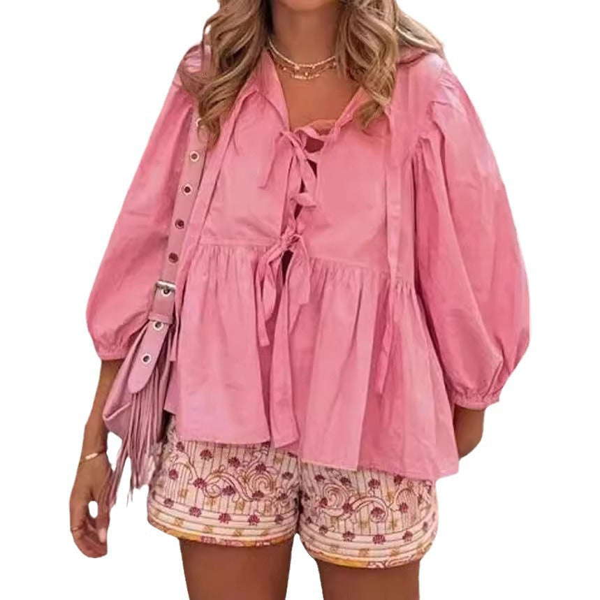 Damen Bluse mit voluminösen Ärmeln und modischem Leopardenmuster