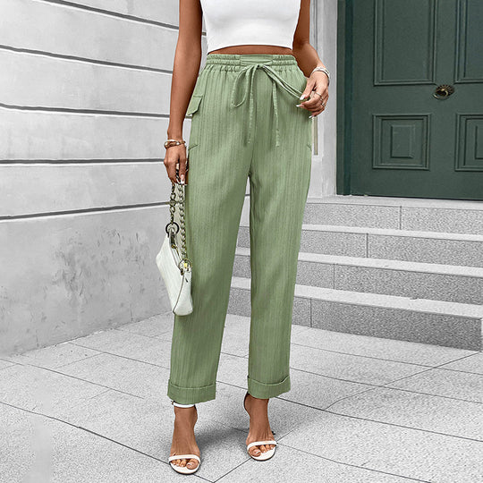 Damen Leichte High‑Waist-Hose mit Gummibund, Kordelzug und aufgesetzten Taschen Shop Nory