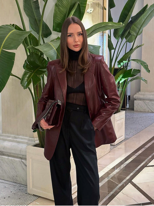 Damen Glattleder-Blazer mit strukturierter Schulterpartie und verlängertem Schnitt Shop Nory