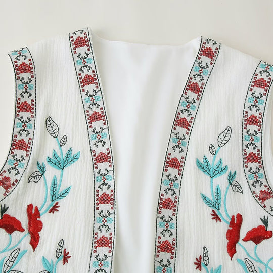 Damen Bestickte ärmellose Boho-Weste mit offenem Schnitt und floraler Stickerei Shop Nory