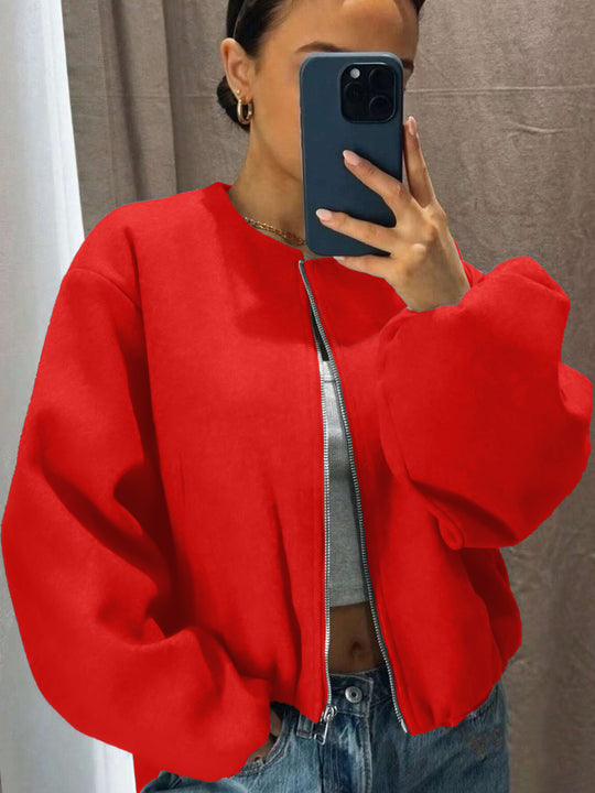 Damen Weitgeschnittene Bomberjacke mit Reißverschluss und Volumenärmeln Shop Nory
