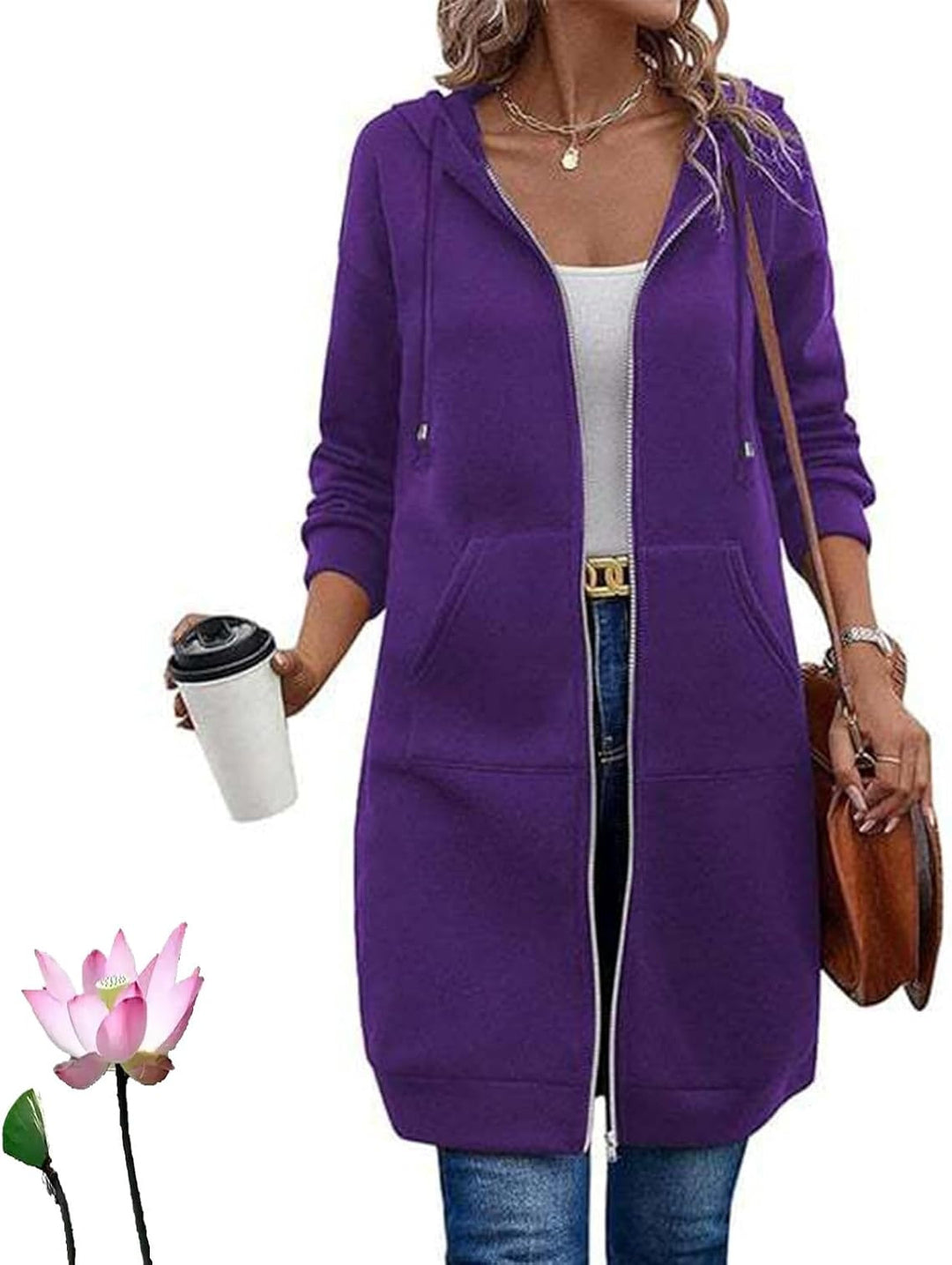 Damen Lässige Langarm Hoodie-Jacke