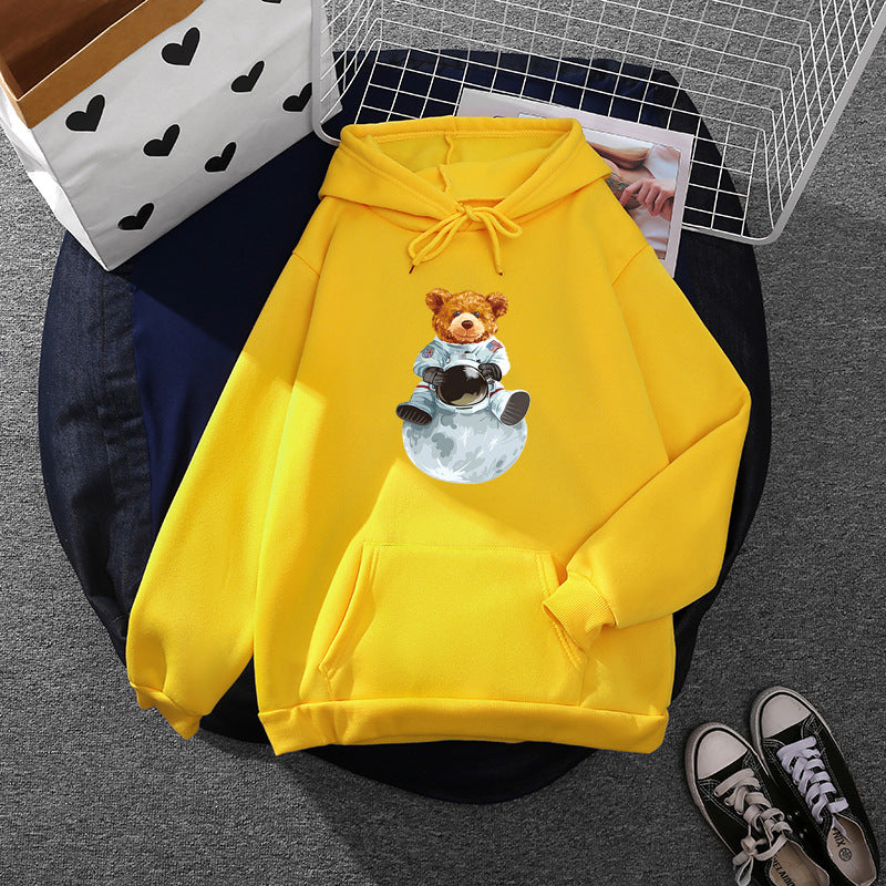 Damen nan weicher Oversize-Kapuzenpullover mit kawaii Pilzfrosch-Print, Kängurutasche und gerippten Bündchen Shop Nory