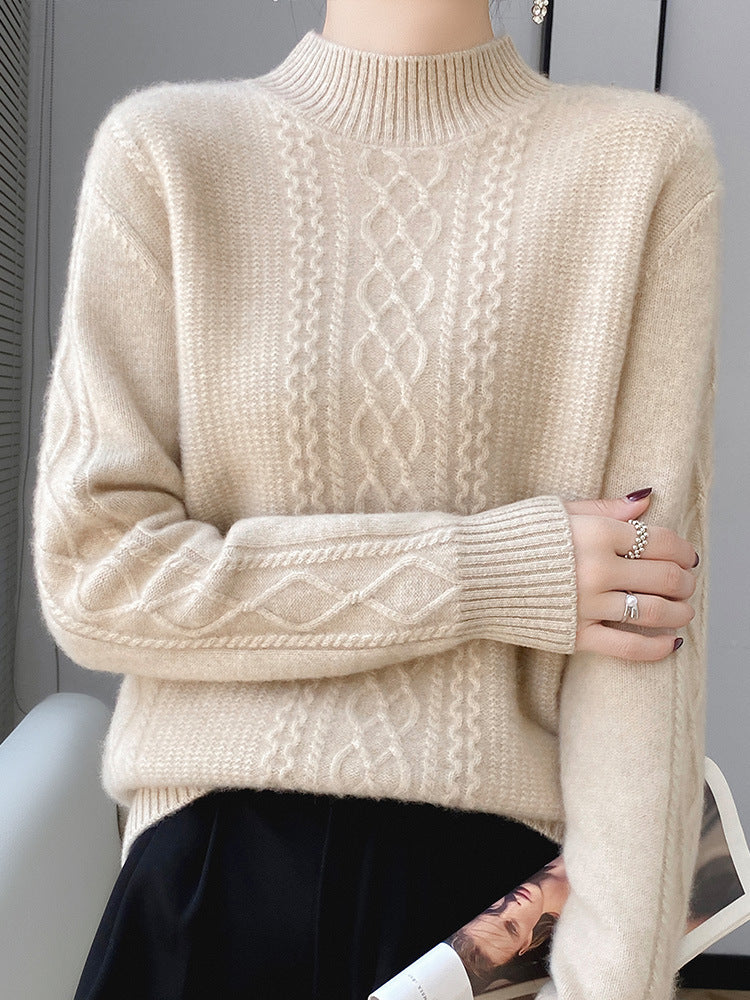 Damen Weicher Zopfstrick-Mockneck-Pullover mit leichtem Mohair-Effekt Shop Nory