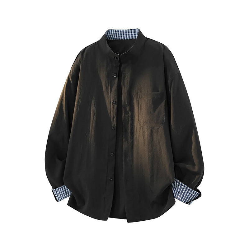 Herren Oversize-Hemd aus leichtem Baumwollmix mit Mandarinkragen und Brusttasche Shop Nory