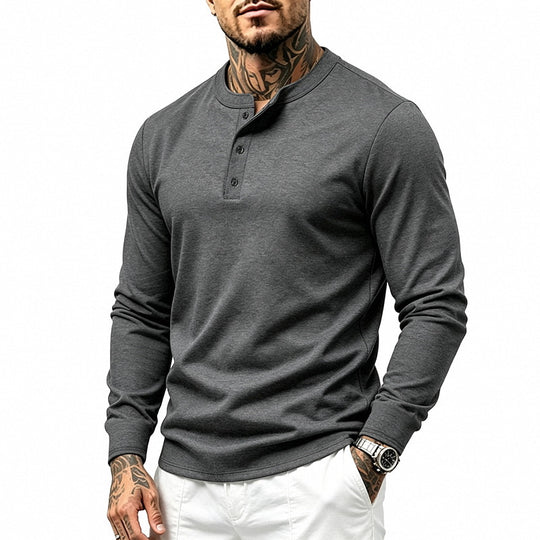 Herren Langarm-Henleyshirt aus feiner Waffelstruktur mit 3-Knopf-Leiste Shop Nory