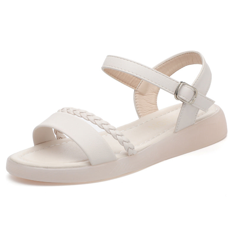 Damen Flache Sandalen mit geflochtenem Riemen und verstellbarem Fesselriemen