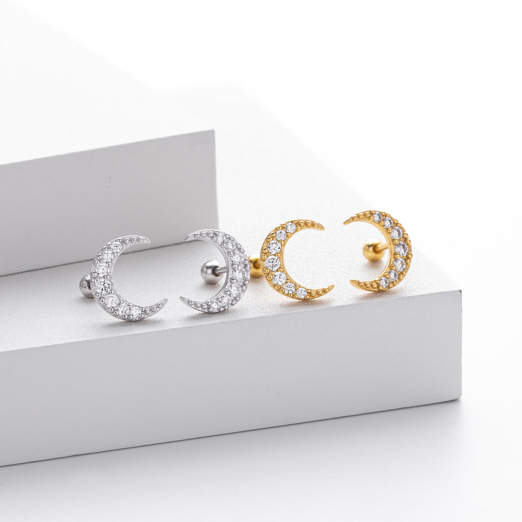Damen Ohrstecker im eleganten Mondsichel-Design mit funkelnden Zirkon-Akzenten Shop Nory