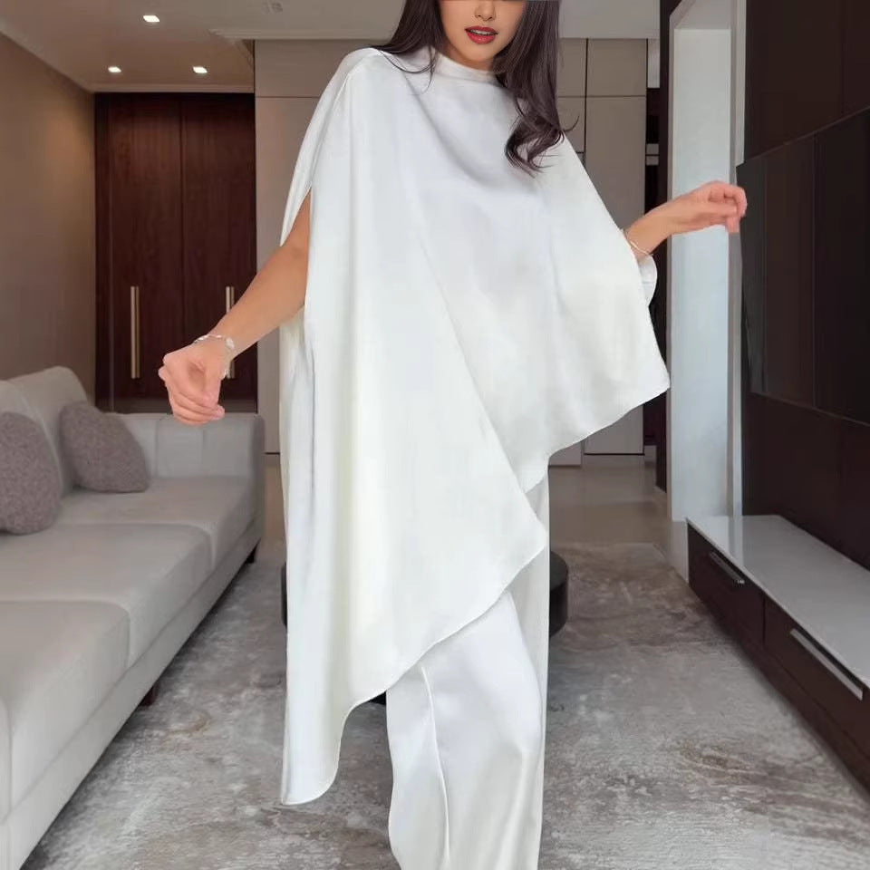 Damen Zweiteiliges Chiffon-Cape mit asymmetrischem Saum und Hose mit elastischem Bund Shop Nory