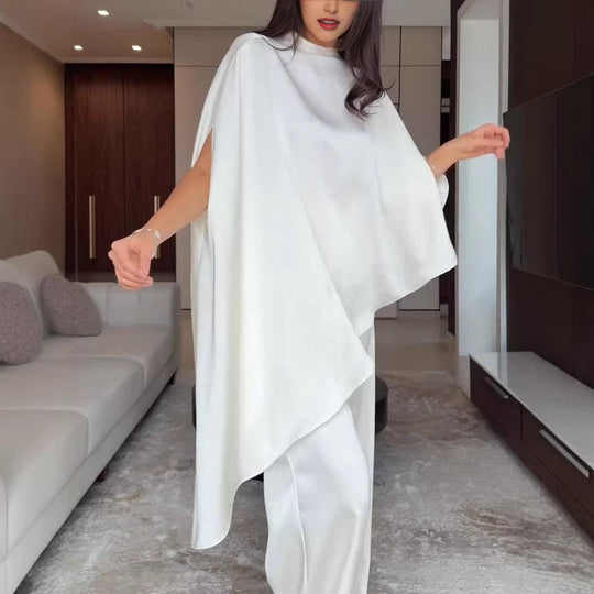 Damen Zweiteiliges Chiffon-Cape mit asymmetrischem Saum und Hose mit elastischem Bund Shop Nory