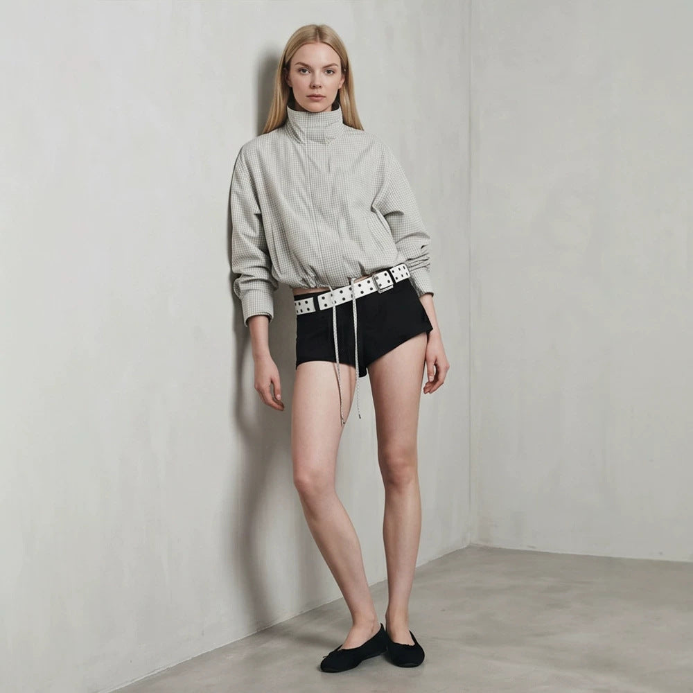 Damen Kurz geschnittene leichte Übergangsjacke mit Stehkragen und elastischem Saum Shop Nory