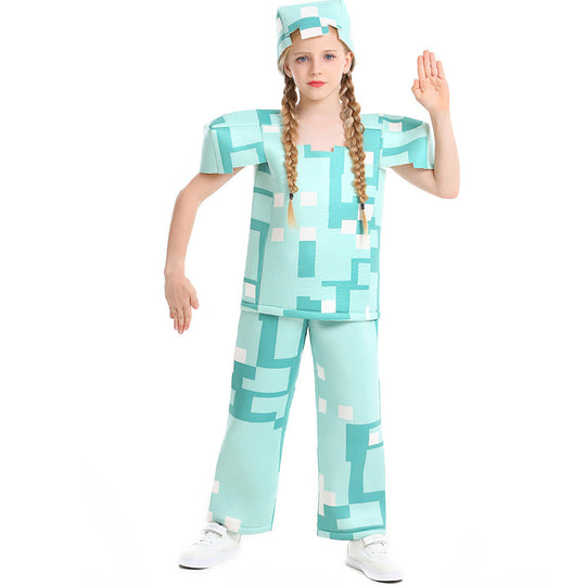 Mädchen Minecraft Kostüm mit geometrischem Muster und lässiger Passform Shop Nory
