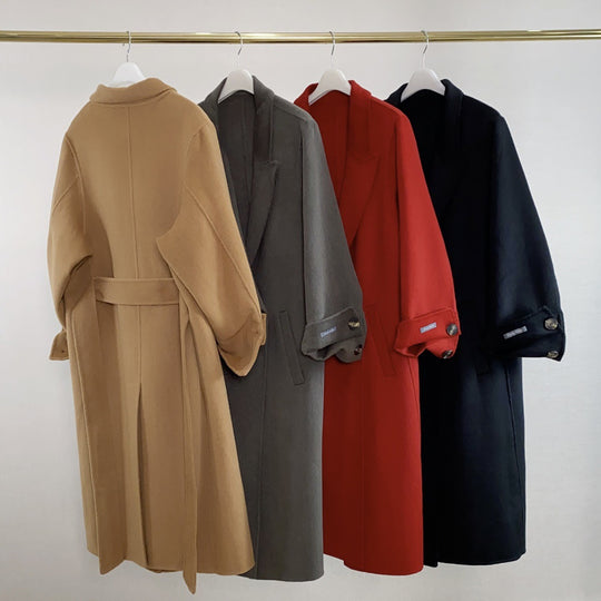 Damen Langer Wollmantel mit Bindegürtel, Oversize‑Silhouette und Ballonärmeln Shop Nory