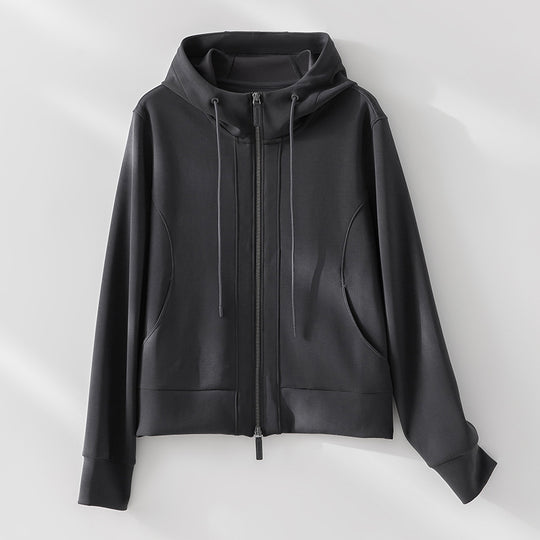 Damen Leichte Kapuzenjacke aus feinem Frottee mit taillierter Silhouette und Zwei-Wege-Reißverschluss Shop Nory