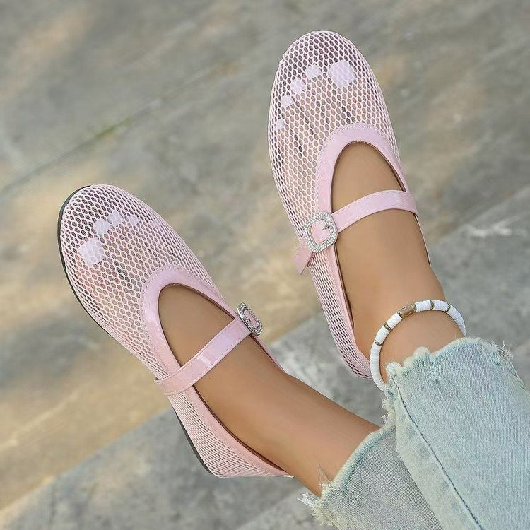 Damen Ballerinas mit elegantem Netzdesign und Kettenapplikation