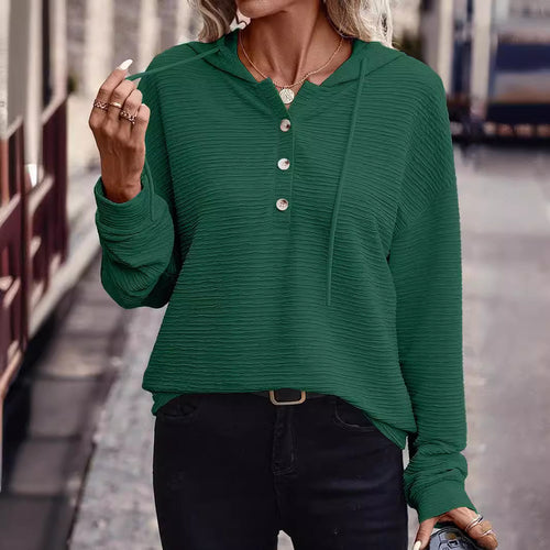 Damen Texturierter Kapuzen-Henleypullover mit Knopfleiste Shop Nory