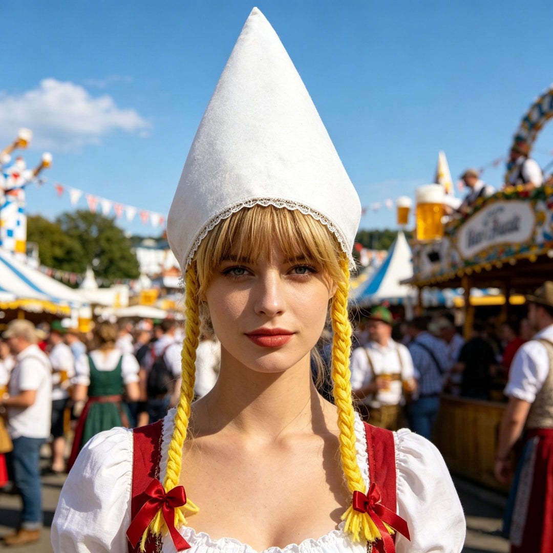 Damen nan traditionelle Trachtenhaube aus Baumwollvelours mit feinem Spitzenrand für Dirndl Shop Nory