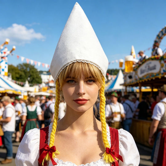 Damen nan traditionelle Trachtenhaube aus Baumwollvelours mit feinem Spitzenrand für Dirndl Shop Nory