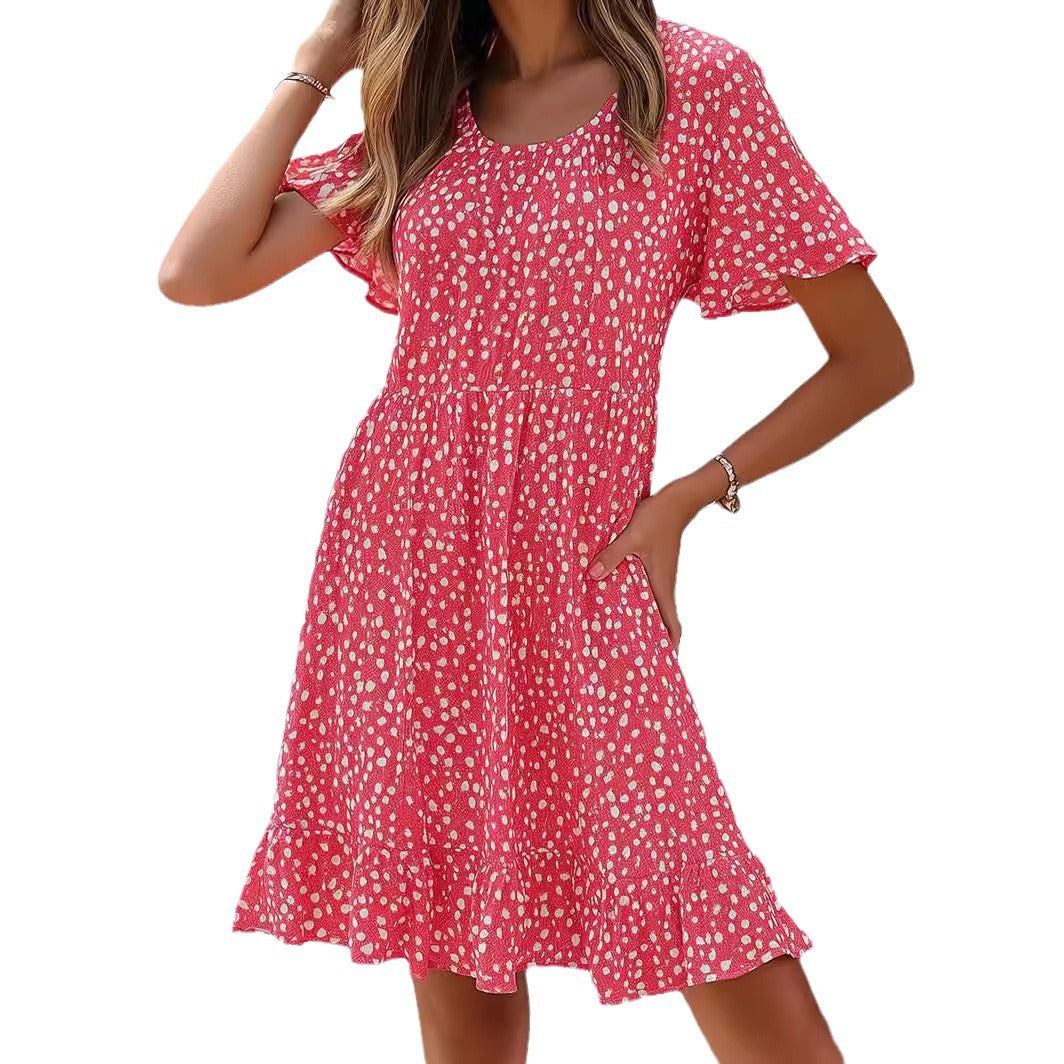 Damen lässiges Freizeitkleid mit fließendem Schnitt und Rüschensaum