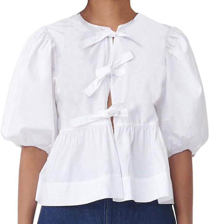 Damen Bluse mit voluminösen Ärmeln und modischem Leopardenmuster