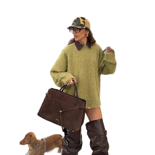 Damen Oversize Mohair-Pulloverkleid mit hochflorigem Strick und lässiger Tunika-Silhouette Shop Nory