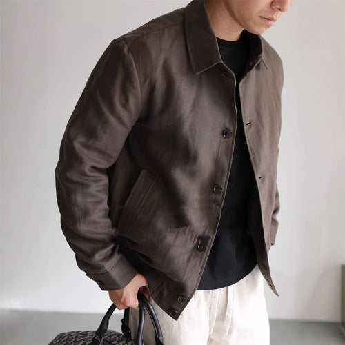 Herren Leichte Leinenjacke mit Hemdkragen und durchgehender Knopfleiste Shop Nory