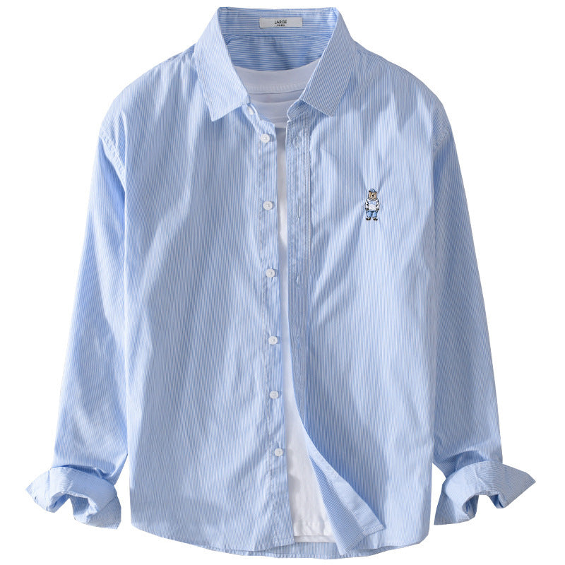 Herren Gestreiftes Baumwollhemd mit feiner Stickerei und relaxed Schnitt Shop Nory