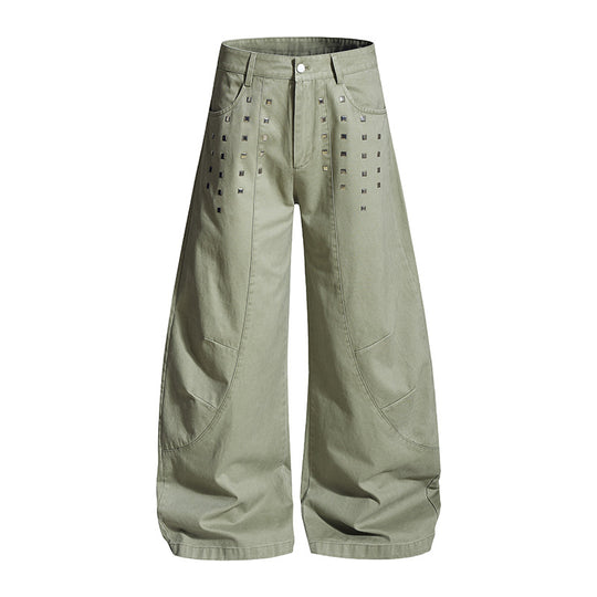 Damen Weite Culotte-Cargohose mit hohem Bund und Metallnieten, tiefer Schritt und aufgesetzten Taschen Shop Nory