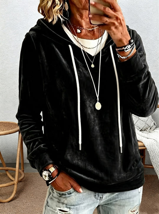 Damen Samtvelours-Hoodie mit Kordelzug und lässiger Oversize-Passform Shop Nory