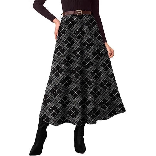 Damen Karierter Midirock in A-Linie mit hoher Taille und seitlichen Eingrifftaschen Shop Nory