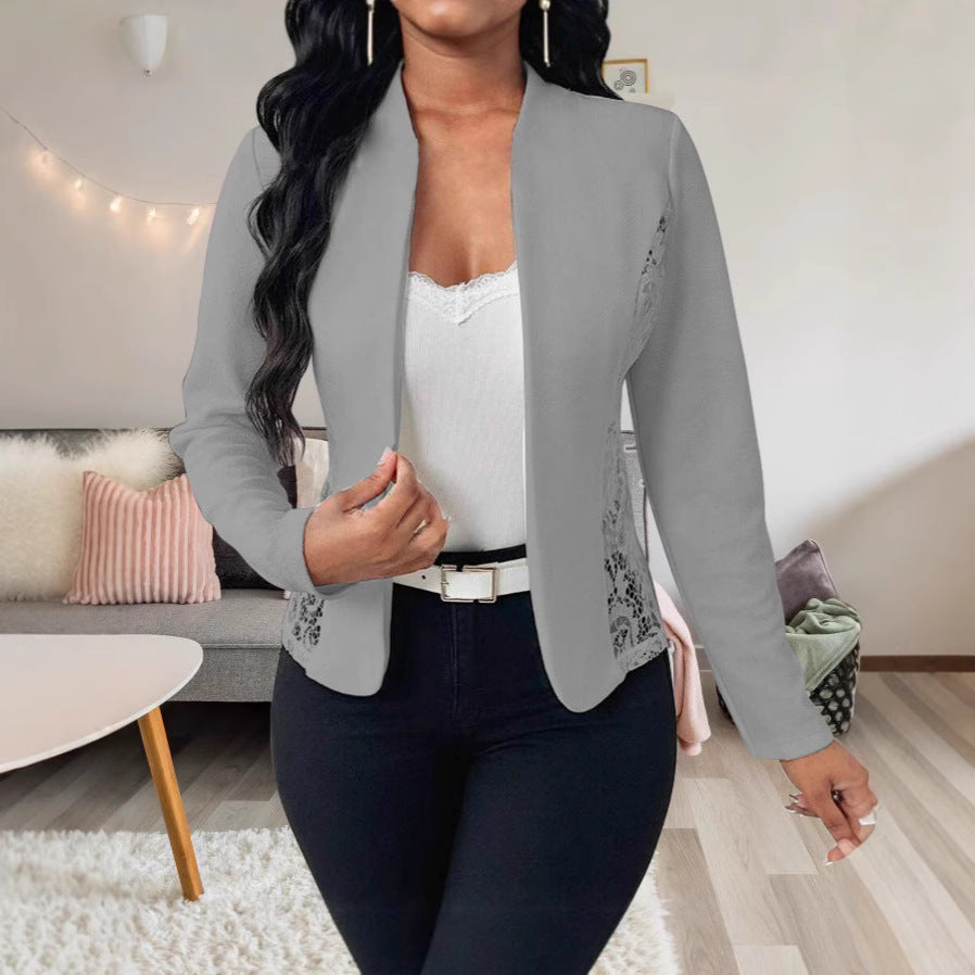 Damen elegante Blazerjacke mit Spitzenakzenten