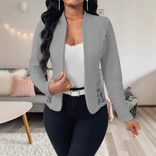 Damen elegante Blazerjacke mit Spitzenakzenten