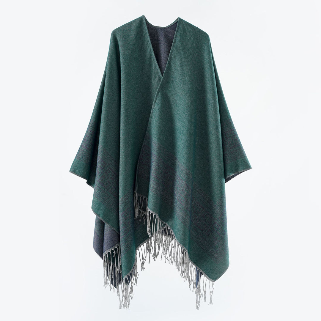 Damen Reversibler Wollmix‑Überwurf im Kimono‑Fall mit ornamentaler Bordüre und Zierfransen Shop Nory