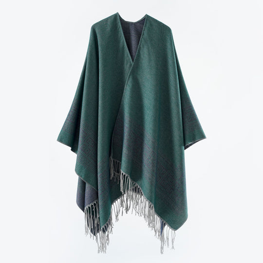 Damen Reversibler Wollmix‑Überwurf im Kimono‑Fall mit ornamentaler Bordüre und Zierfransen Shop Nory