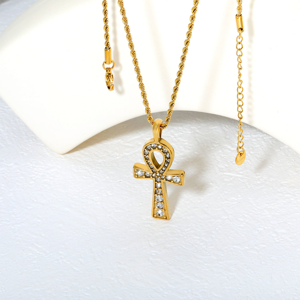 Damen Halskette mit funkelndem Kreuz-Anhänger aus hochwertigem Edelstahl und goldplattierter Oberfläche Shop Nory