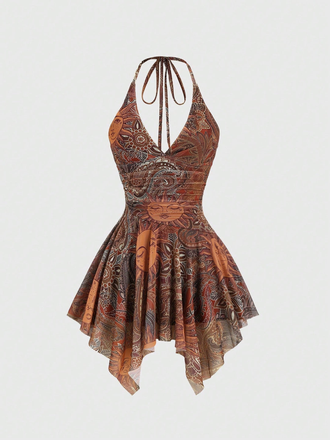 Damen lässiges Strandkleid mit asymmetrischem Saum und raffiniertem Druck