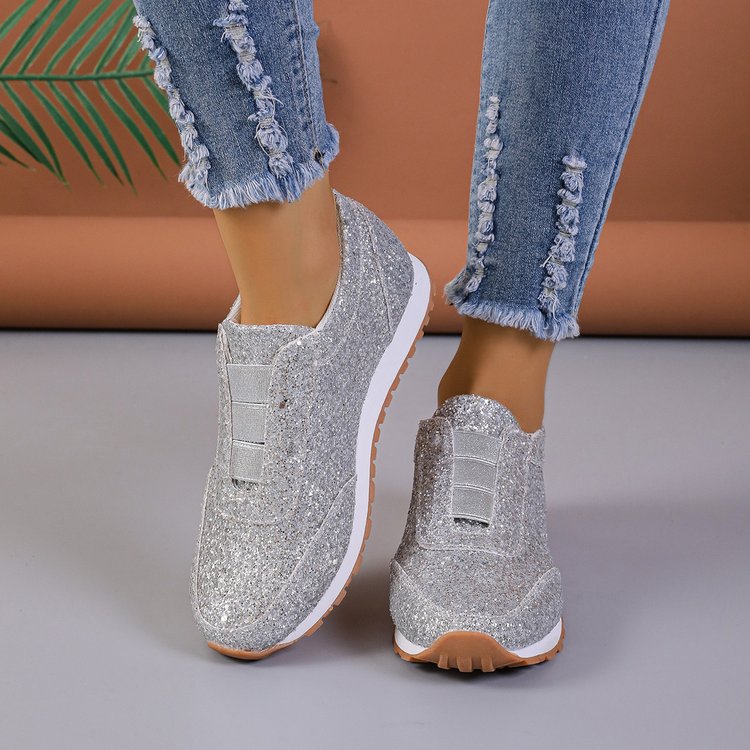 Damen Glitzernde Slip-On Sneakers mit elastischen Bändern