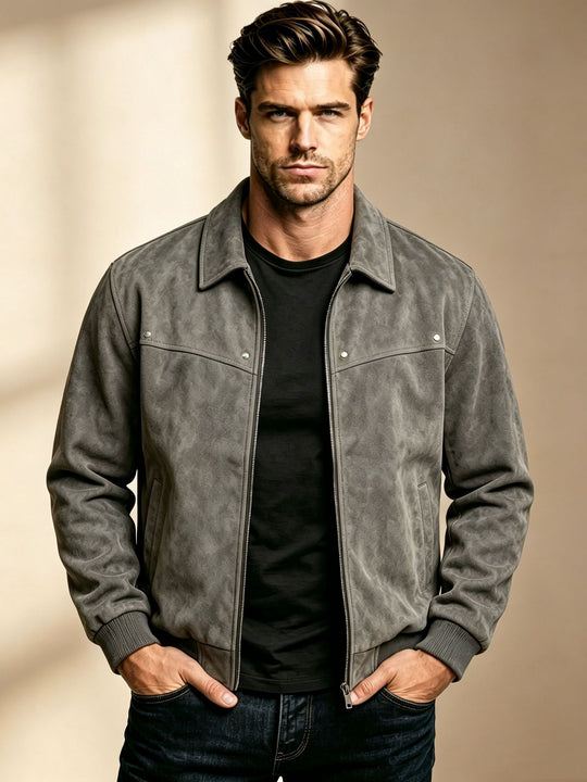 Herren Modische Lederjacke mit klassischem Kragen