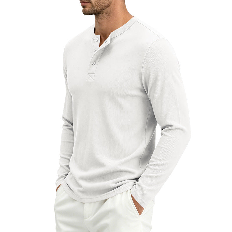 Herren Henley-Langarmshirt aus Soft-Waffeljersey mit leichtem Stretch und flacher Knopfleiste Shop Nory