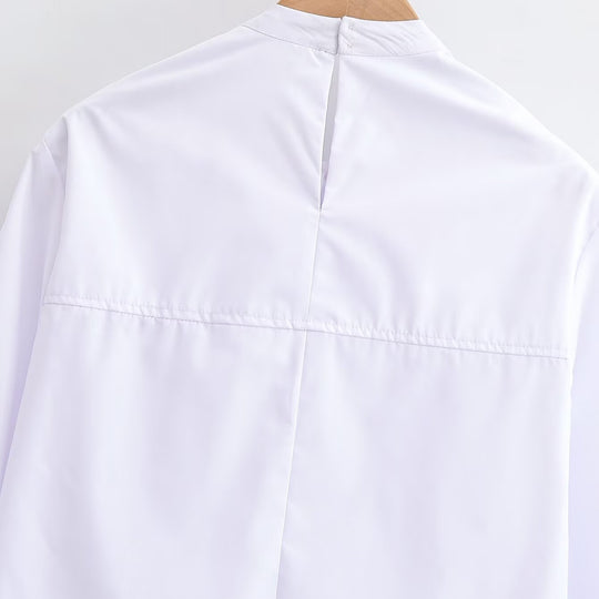 Damen Seidige Schluppenbluse mit Zierschal und verlängertem Rückensaum Shop Nory