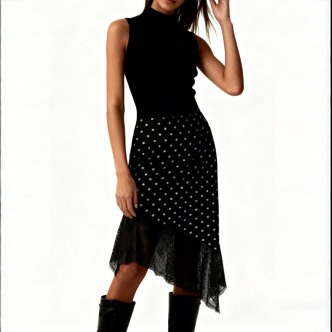 Damen Satinrock mit Spitze und asymmetrischem Saum